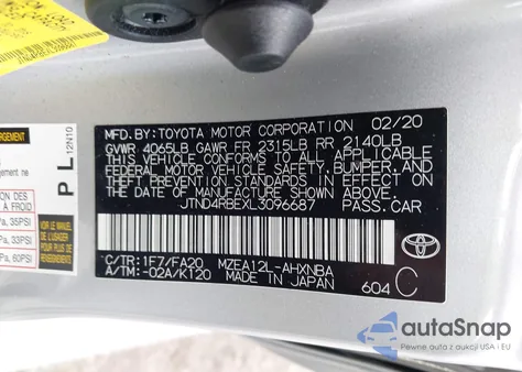 2020 Toyota Corolla Se from USA, damaged, VIN JTND4RBEXL3096687